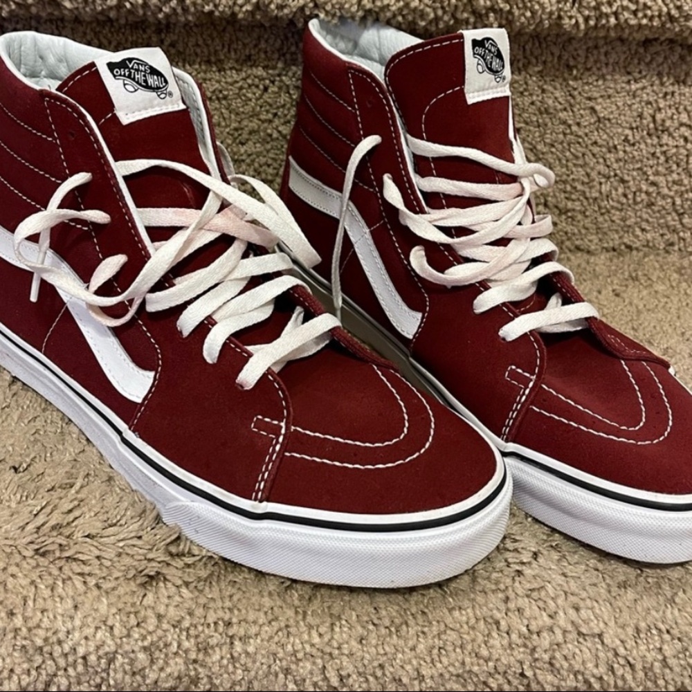 Vans Sk8-Hi Classics Mens 10.5 Burgundy White Black Skateboard